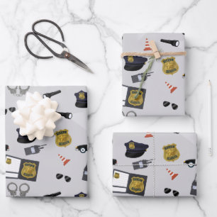 Police Themed Policeman Cop Pattern Wrapping Paper Sheets