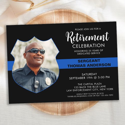 Police Thin Blue Lin Custom Photo Retirement Party Invitation