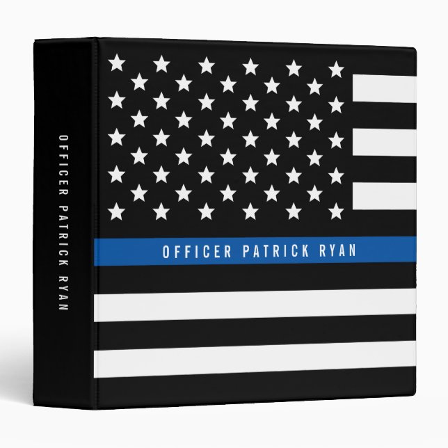 Police Thin Blue Line American Flag Add Name 3 Ring Binder (Front/Spine)