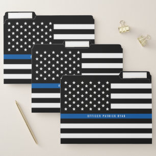 Police Thin Blue Line American Flag Add Name File Folder
