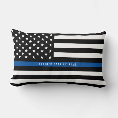 Police Thin Blue Line American Flag Add Name Lumbar Pillow