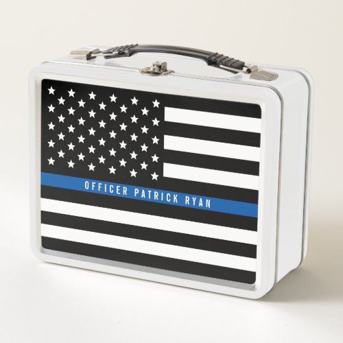 Police Thin Blue Line American Flag Add Name Metal Lunch Box
