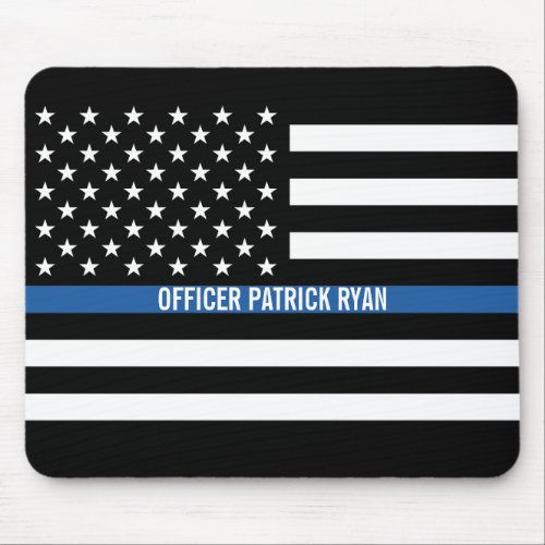 Police Thin Blue Line American Flag Add Name Mouse Pad