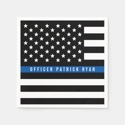 Police Thin Blue Line American Flag Add Name Napkins