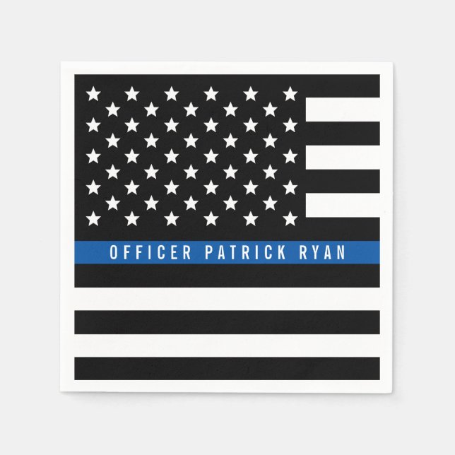 Police Thin Blue Line American Flag Add Name Napkins (Front)