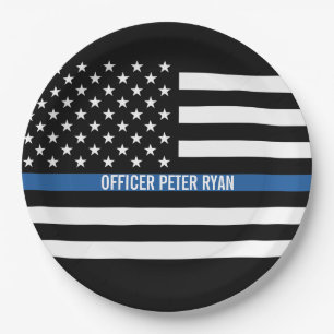 Police Thin Blue Line American Flag Add Name Paper Plates