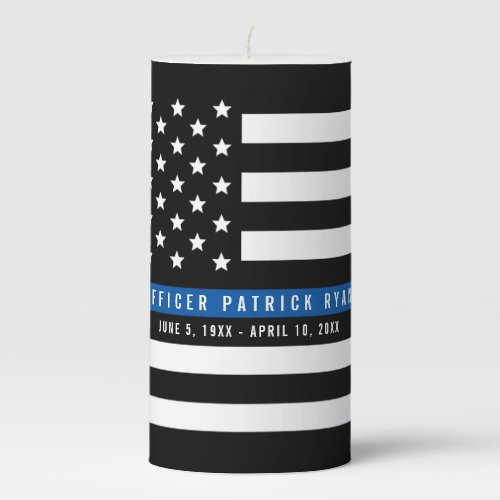Police Thin Blue Line American Flag Add Name Pillar Candle