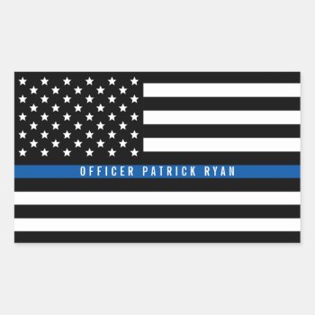 Police Thin Blue Line American Flag Add Name Rectangular Sticker by ilovedigis at Zazzle