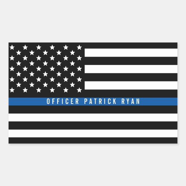 Police Thin Blue Line American Flag Add Name Rectangular Sticker (Front)