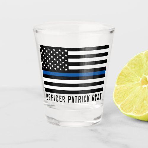 Police Thin Blue Line American Flag Add Name Shot Glass