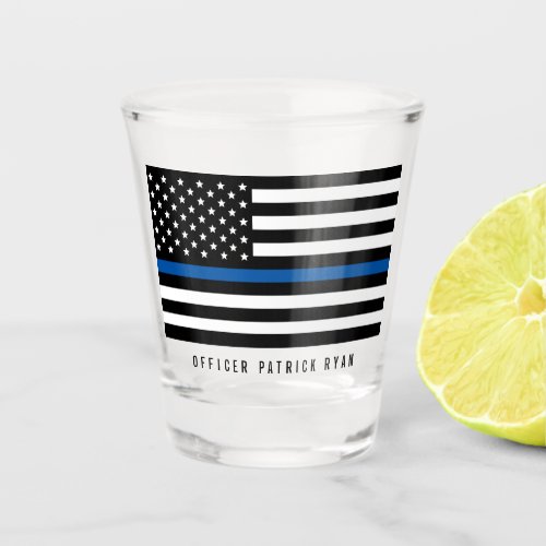 Police Thin Blue Line American Flag Add Name Shot Glass