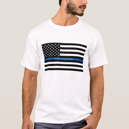 Police Thin Blue Line American Flag Add Name T_Shirt
