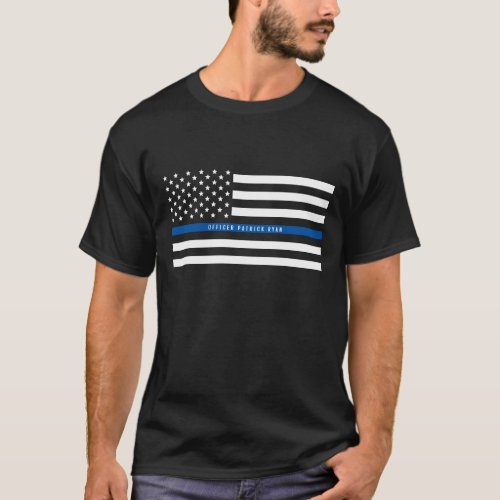 Police Thin Blue Line American Flag Add Name T_Shirt