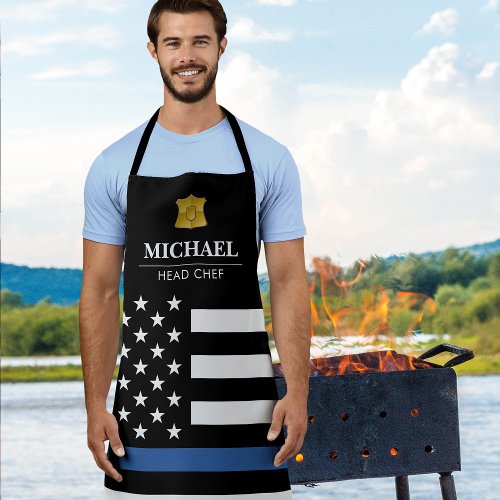 Police Thin Blue Line American Flag Apron