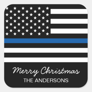 Police Thin Blue Line American Flag Christmas Square Sticker