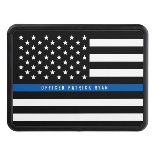 Police Thin Blue Line American Flag Custom Name Hitch Cover