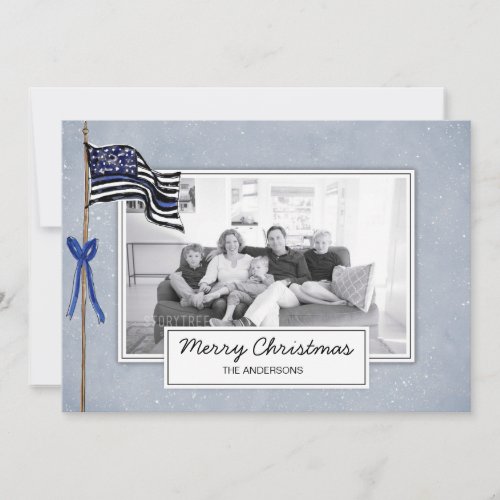Police Thin Blue Line American Flag Family Photo Holiday Card