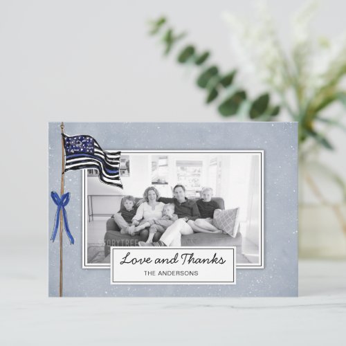 Police Thin Blue Line American Flag Family Thank You Card