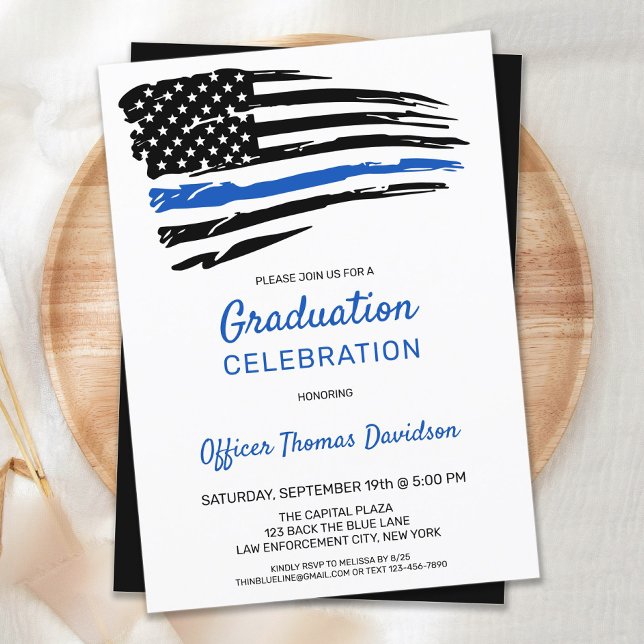 Police Thin Blue Line American Flag Graduation Invitation (Creator Uploaded)