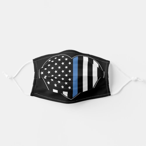 Police Thin Blue Line American Flag Heart Adult Cloth Face Mask