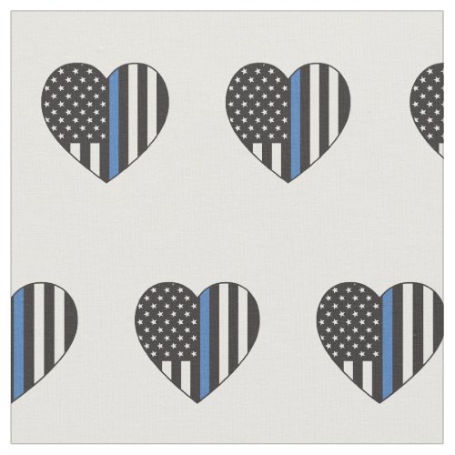 Police Thin Blue Line American Flag Heart Pattern Fabric