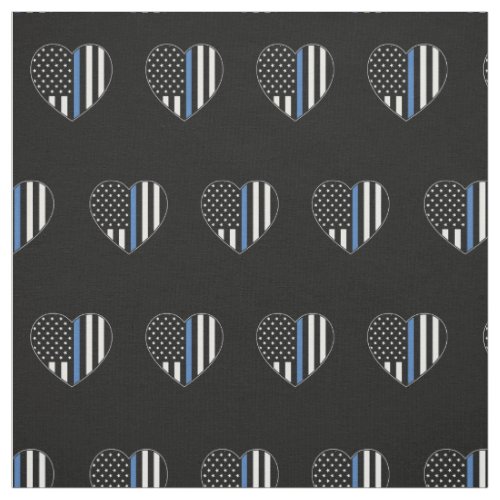 Police Thin Blue Line American Flag Heart Pattern Fabric