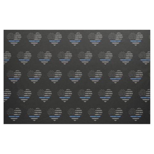 Police Thin Blue Line American Flag Heart Pattern Fabric