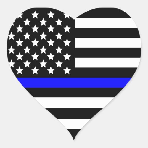 Police Thin Blue Line American Flag Heart Sticker