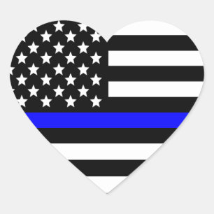 Police Thin Blue Line American Flag Heart Sticker