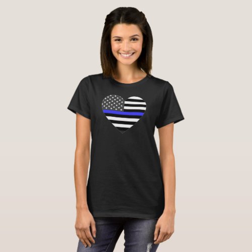 Police Thin Blue Line American Flag Heart T_Shirt