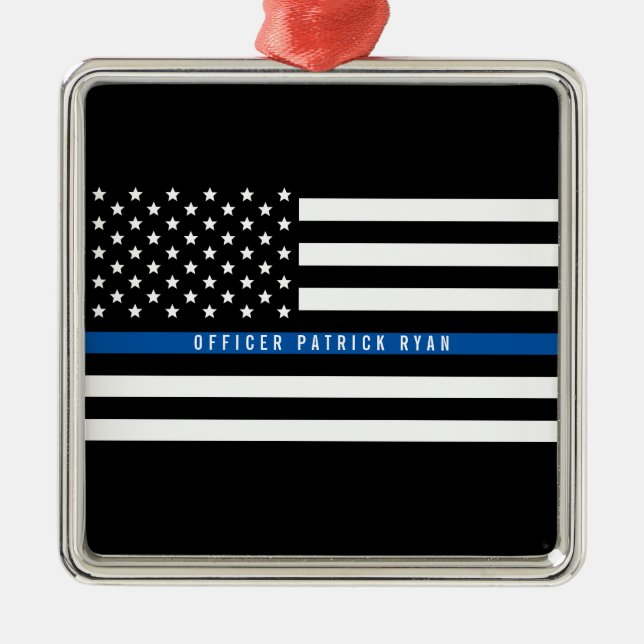 Police Thin Blue Line American Flag Metal Ornament (Front)