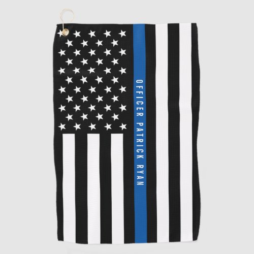 Police Thin Blue Line American Flag Monogram Golf Towel