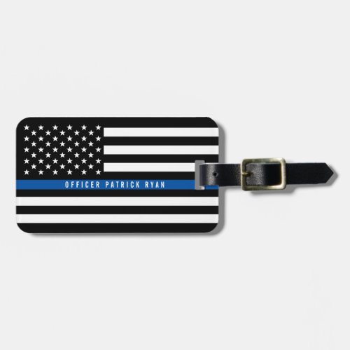 Police Thin Blue Line American Flag Monogram Luggage Tag