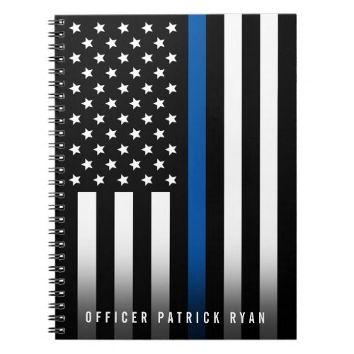 Police Thin Blue Line American Flag Monogram Name Notebook