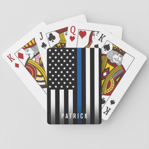 Police Thin Blue Line American Flag Monogram Name Poker Cards