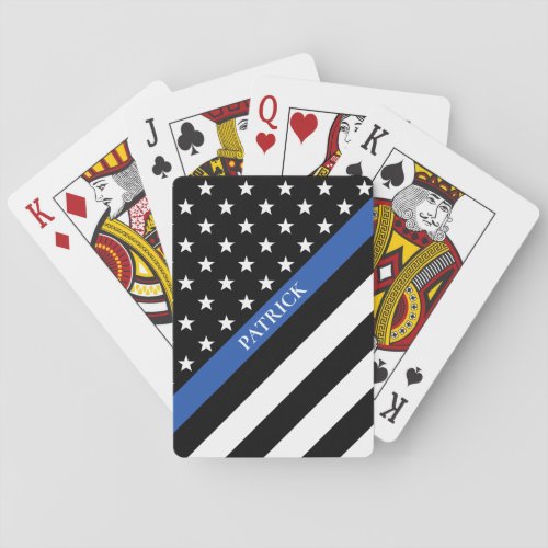 Police Thin Blue Line American Flag Monogram Name Poker Cards