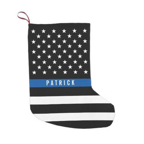 Police Thin Blue Line American Flag Monogram Small Christmas Stocking