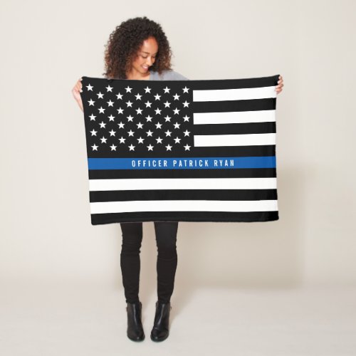 Police Thin Blue Line American Flag Monogram Small Fleece Blanket