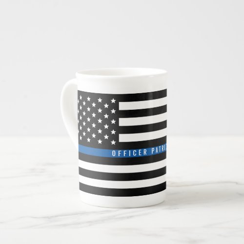 Police Thin Blue Line American Flag Monogrammed Bone China Mug
