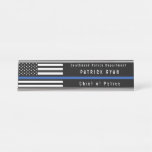 Police Thin Blue Line American Flag Monogrammed Desk Name Plate