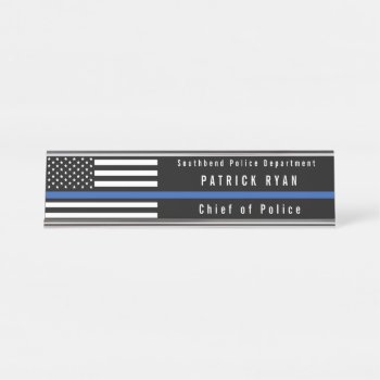 Police Thin Blue Line American Flag Monogrammed Desk Name Plate by ilovedigis at Zazzle
