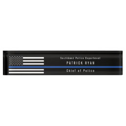 Police Thin Blue Line American Flag Monogrammed Desk Name Plate