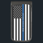 Police Thin Blue Line American Flag Monogrammed Gunmetal Finish Money Clip<br><div class="desc">This police thin blue line money clip features a black and white police thin blue line American flag  Personalize by replacing sample name with your own officer's name. Makes a great gift.</div>