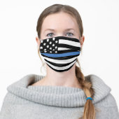 Police Thin Blue Line American Flag Officer Adult Cloth Face Mask (Worn)
