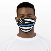 Police Thin Blue Line American Flag Officer Adult Cloth Face Mask (Worn)