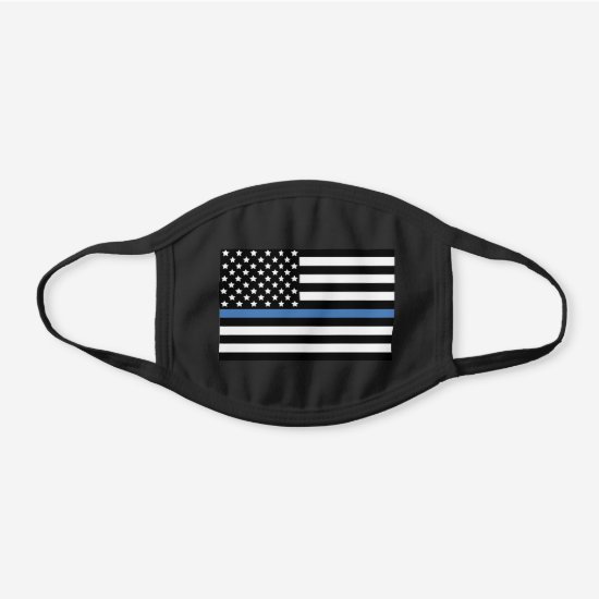 Police Thin Blue Line American Flag Officer Black Cotton Face Mask