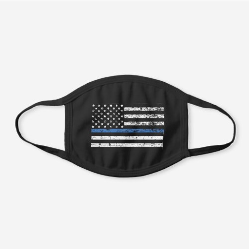 Police Thin Blue Line American Flag Officer Grunge Black Cotton Face Mask