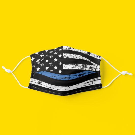 Police Thin Blue Line American Flag Officer Grunge Cloth Face Mask