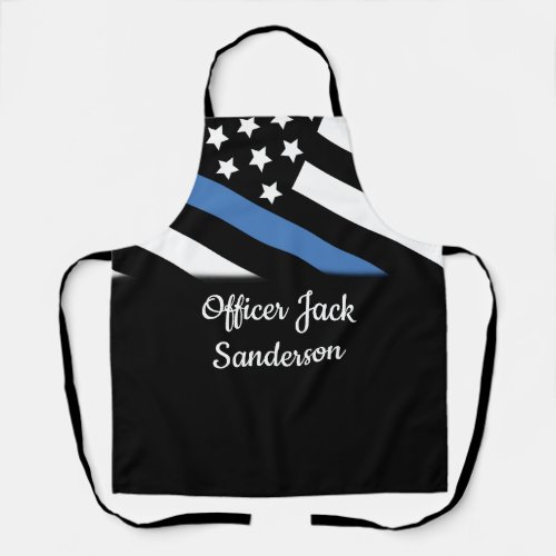 Police Thin Blue Line American Flag Officer Name Apron