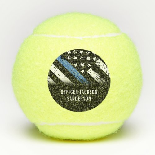 Police Thin Blue Line American Flag Officer Name Tennis Balls